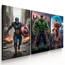 Trio de Quadros Vingadores Marvel Decorativo MDF Alta Qualidade para Quarto Gamer e Sala