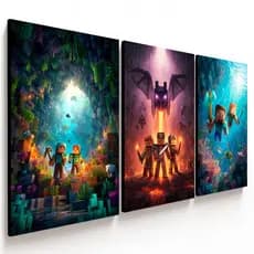 Trio de Quadros Minecraft Infantil Gamer Decorativo MDF Alta Qualidade para Quarto