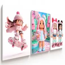 Trio de Quadros Infantil Roblox Menina Decorativo MDF para Quarto Criança