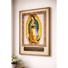 Quadro Decorativo Nossa Senhora de Guadalupe Jardim de Rosas Peça Única grande 80x60  Exclusivo