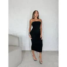 Vestido Tomara Que Caia Moda Gringa Midi Trapeado Elastano