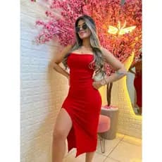 Vestido Midi Fenda Trançado Suplex Sem Bojo Natal Final Do Ano