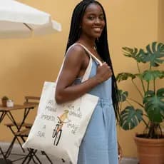 Bolsa Ecobag Estampada Cachorro Caramelo de Bicicleta | Bolsa Tote Sustentável Algodão Cru