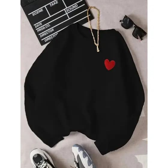 Moletom Careca Coração Gola Redonda Casaco Masculino Feminino Flanelado Unissex Inverno Frio Algodão Blusa