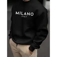 Moletom Careca Milano Italy Gola Redonda Casaco Masculino Feminino Flanelado Unissex Inverno Algodão Blusa