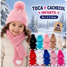 Toca + Cachecol Infantil Touca Infantil lã forrada