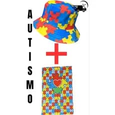 Kit Chapéu Bucket + Toalha de mão Autismo proteção e cuidado