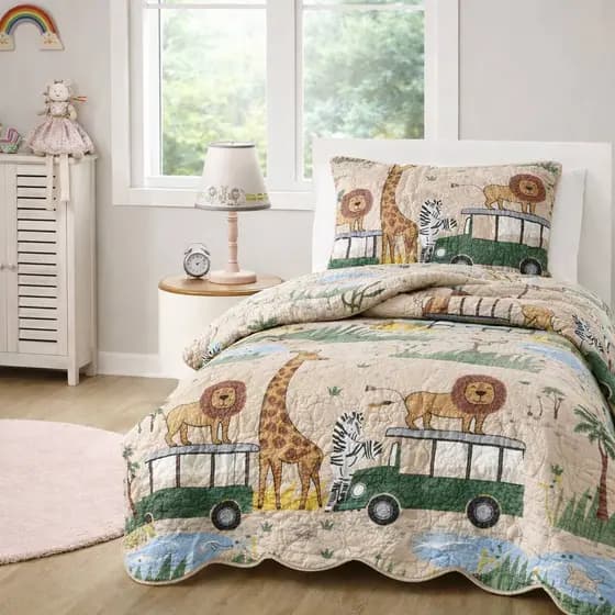 Colcha Infantil Dupla Face1,60 x 2,40m Safari Com Viés