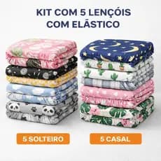 Kit 5 Lençóis com Elástico Solteiro ou Casal Microfibra Estampado | Estampas Variadas