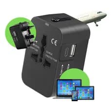 Tomada Universal Adaptador Com Usb E Usb-c Viagem + 150 Países Type-c Uk Eua Europa