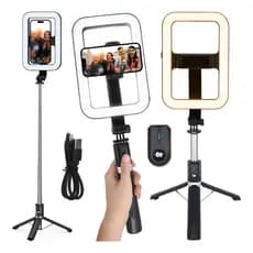 Ring Light Luminária Led Pau de Selfie Com Tripé Até 1,9 M e Suporte De Celular Controle Wireless