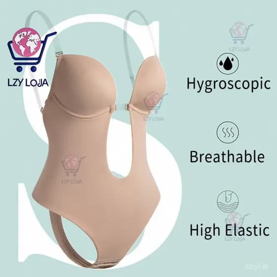 Modelador De Corpo Sem Costas Para Mulheres Com Decote Em V Profundo Alças