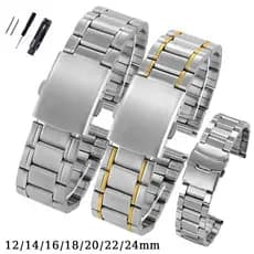 Pulseira De Relógio Universal De Aço Inoxidável 12/14/16/18/20/22/24mm , Clássica De Metal Com Extremidade Plana Substit