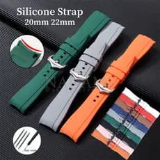 Pulseira De Relógio De Silicone 20mm 22mm , Extremidade Curvada , Universal , Borracha Macia , À Prova D'água , Colorida