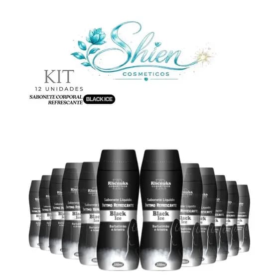 Kit 12 Unidades Sabonete Líquido Íntimo Refrescante Black Ice 200Ml Rhenuks (Afilhado)