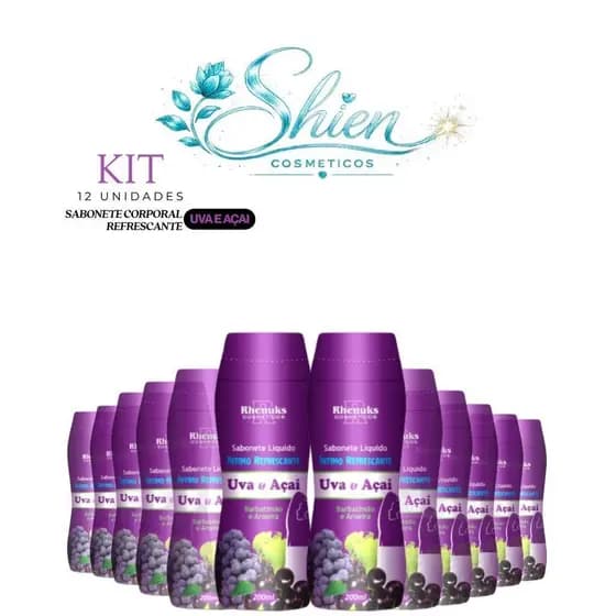Kit 12 Unidades Sabonete Líquido Íntimo Refrescante Uva e Açaí 200Ml Rhenuks (Afilhado)