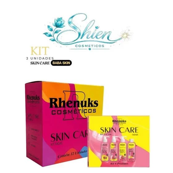 Kit 3 Kit Skin Care Baba Skin Com 12 Itens Rhenuks Cosméticos (Afilhado)