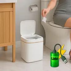 Lixeira Automática 11L Branca com Dourado – Abertura por Sensor e Fechamento Automático Moderno
