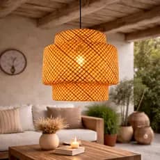 Lustre Bambu Pendente 40cm Rústico Iluminação Decorativa Sala Varanda Cayman