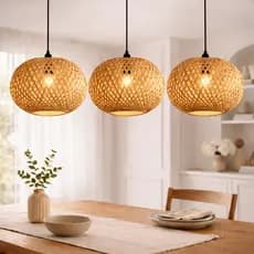Kit Luminária 3 Und Lustre De Bambu Sala Quarto Cozinha - Pendente Moderno Luxo Com Lampada