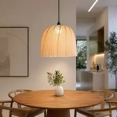 Lustre de Bambu 45cm Pendente Moderno Luz Quente + Lâmpada LED Sala e Cozinha