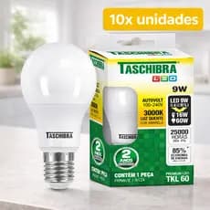 Kit 10 Lampada Led Bulbo 9w E27 Branca Quente 3000k Amarela Taschibra Kit Lampadas Amarela