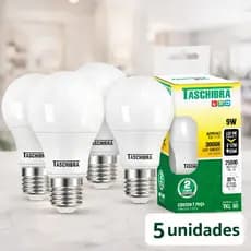 Kit 05 Lampada Led Bulbo 9w E27 Branca Quente 3000k Amarela Lampada Taschibra LED