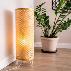 Abajur de Chão em Bambu Artesanal LED Luz Quente Decorativo Sala Quarto