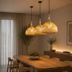 Kit 3 Lustres de Bambu Navagio Pendente LED 9W Ajustável Estilo Mediterrâneo
