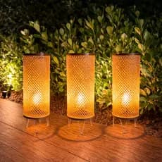 kit 03 Poste Balizador Bambu 60cm Jardim Piso Solo Deck Luz Decorativa Externa