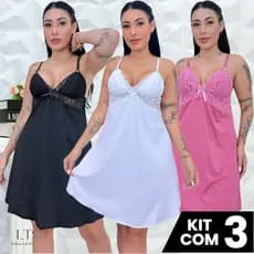 KIT 3 Camisola Amamentação Detalhe em Renda Conforto Gestante Maternidade Pós-parto Pijama Linha Noite
