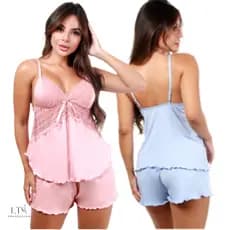 Kit 3 Short Doll  Modelos Diferentes Baby Doll Feminino com Renda Leve Pijama Curto Confortável