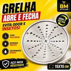 Ralo inox redondo 15x15 com tampa grelha abre e fecha rotativo banheiro cozinha resistente