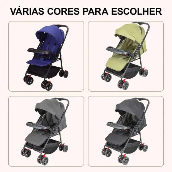 Carrinho de Bebê Guarda-Chuva Reclinável e Dobrável 5 Posições até 20kg com Bandeja Removível e Cabo Reversível