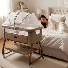 Berço Moisés Portátil De Luxo Para Bebês, Com Mosquiteiro E Rodas.
