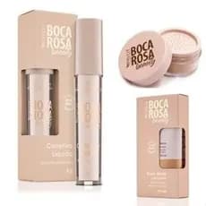 Conjunto de três peças: Base Boca Rosa + Pó solto Marble + Corretivo