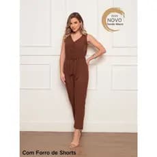 Macacão Longo Feminino Sem Mangas Com Decote Em V E Amarração Na Cintura Macacão Longo Botões Amarrar