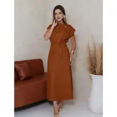 Conjunto fiminino blusa COM ACESSORIO NO com saia longo com sinto tecido marrante