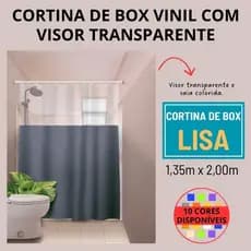 Cortina de Box Banheiro Impermeável Antimofo Vinil Lisa Com Visor Retangular 1,35x2,00M Plastleo