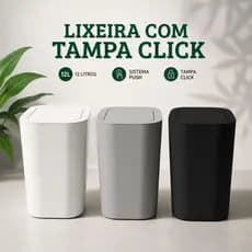 Lixeira Cesto de Lixo Com Tampa Click 12 Litros Com Sistema push Para Saco de Lixo bobina rolinho Tonk