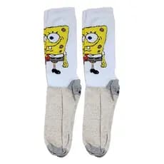 Meia Cano Alto em Algodão com estampa do Bob Esponja na cor Branco com Cinza maculina