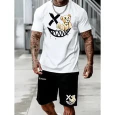 Conjunto  Urso Compton Camiseta Basica , Bermuda Moletom Estampada Kit