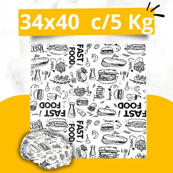 Papel Acoplado para Lanches E Frios 34x40cm C/5Kg - com película plástica