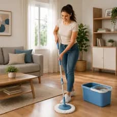 Mop Twister com Balde 8 Litros, Cesto Giratório, Cabo Inox Ajustável e Refil Microfibra.