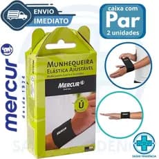 Munhequeira Elástica Mercur 2 Unidades Preta Ajustável Compressão Proteção Pulso Pares