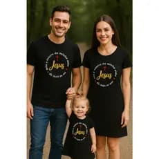 TAL FAMILIA GOSPEL COMBINANDO PAI CAMISETA MAE E FILHA VESTIDO JESUS O CENTRO DA MINHA VIDA