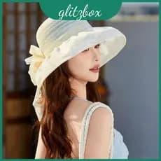 Chapéu De Aba Larga Da Moda Feminina Com Gravata Borboleta E Estampa De Flores Para Guarda-Sol Estilo