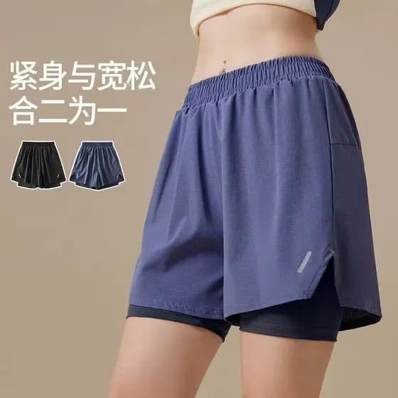Shorts de seda gelo verão falso de duas peças de seda gelo legal sentir estiramento senhoras esportes correndo de secage