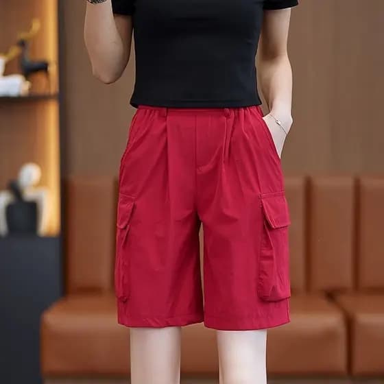 Shorts de seda gelo macacão de secagem rápida shorts feminino verão a linha All-Match perna larga gelo