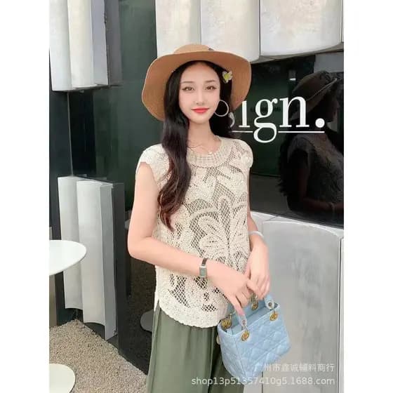 Camisola Design de verão exclusivo Retro crochê colete camisola feminina roupa interior exterior curto sem mangas topo